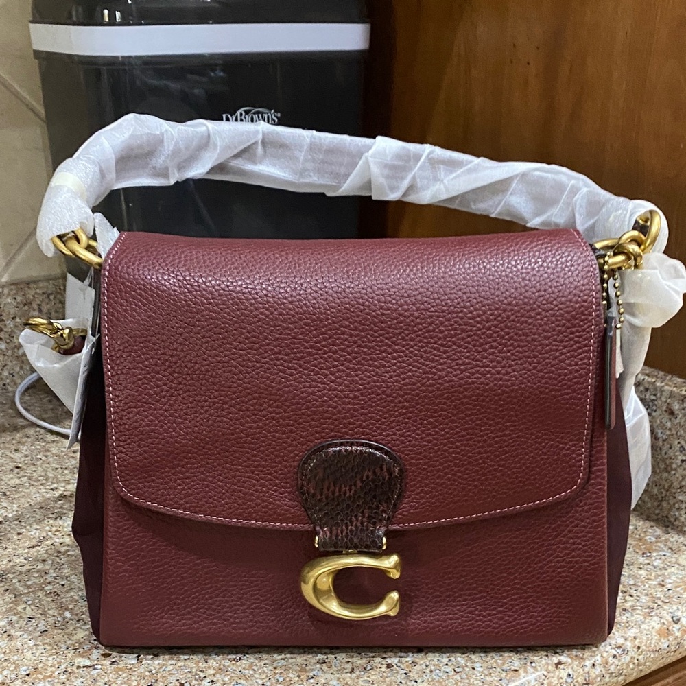 New with tag CoachTabby Burgundy Leather Shoulder Bag with Gold Accents
